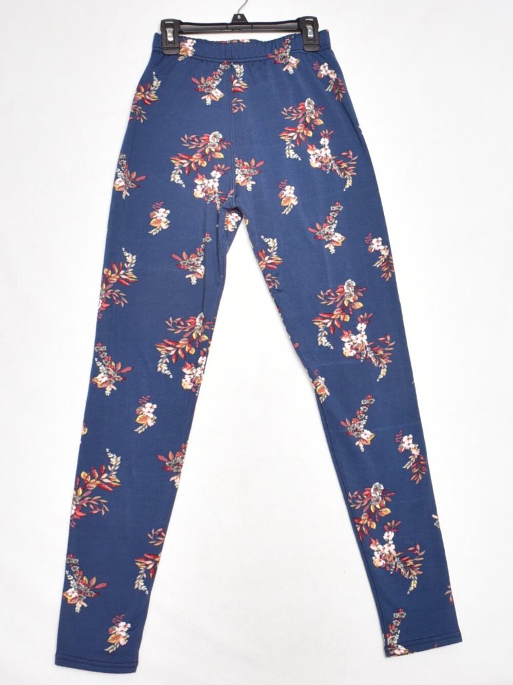 Lildy Women's Blue Floral Stretch Elastic Waist Fleece Pull On Leggings Size S/L